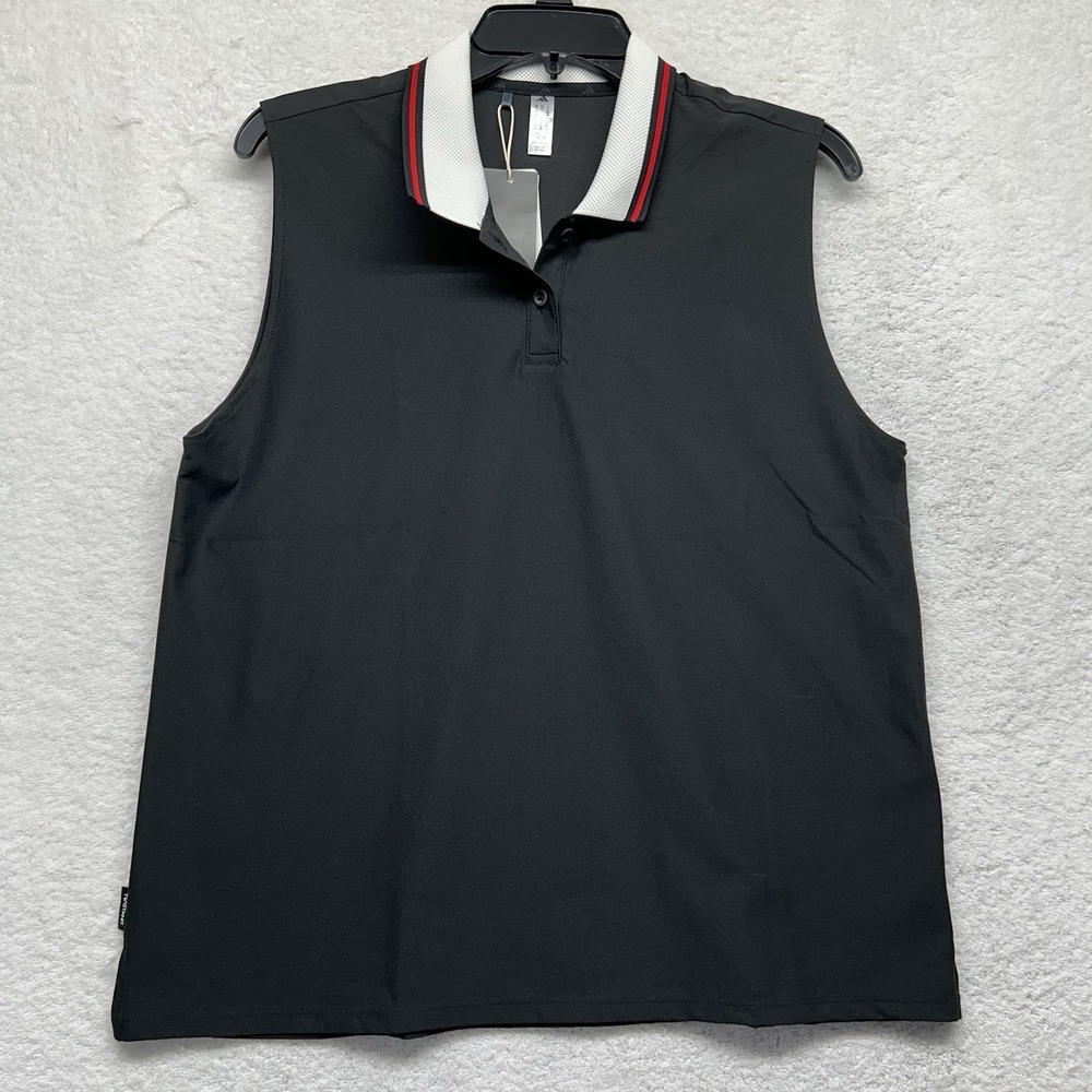 Adidas Womens Size L Black Sleeveless Beyond Twistknit Polo Shirt New